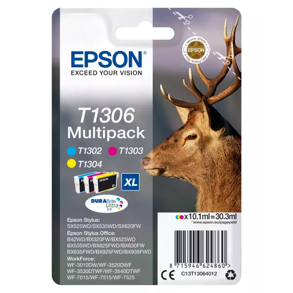 Epson Stag Multipack "Cerf" (T1306) - Encre DURABrite Ultra C, M, J (XL)