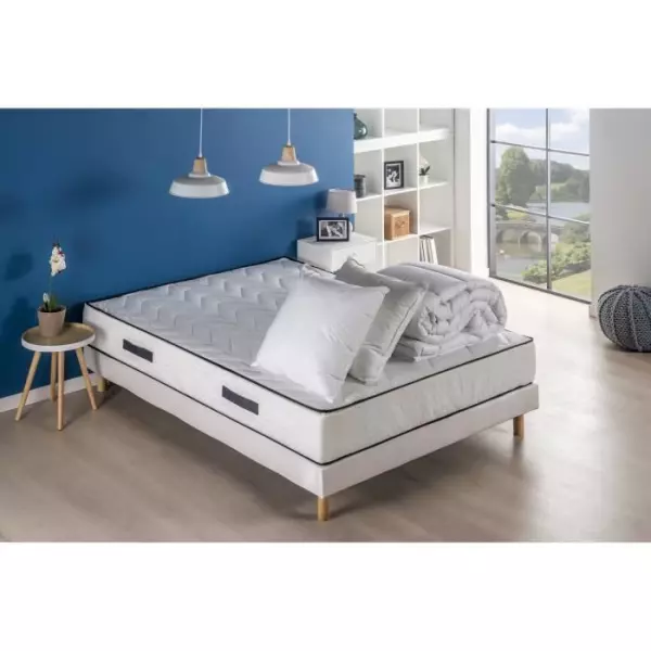 Pack pret a dormir - Matelas + Sommier 160x200 cm - Ressorts ensachés - 7 zones de confort - 24 cm - Equilibré - DEKO DREAM Re