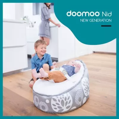 doomoo Nid Transat bébé - Pouf Evolutif & Multifonctions des la Naissance, Flower Argent