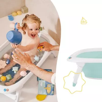 BADABULLE Baignoire pliable, 35L, super compact, bouchon de vidange témoin de chaleur, design ludique