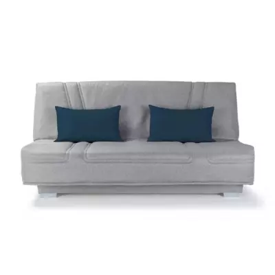 COMFORT BULTEX Banquette clic-clac - 3 places - Tissu gris + Coussins déco bleu - L193 x