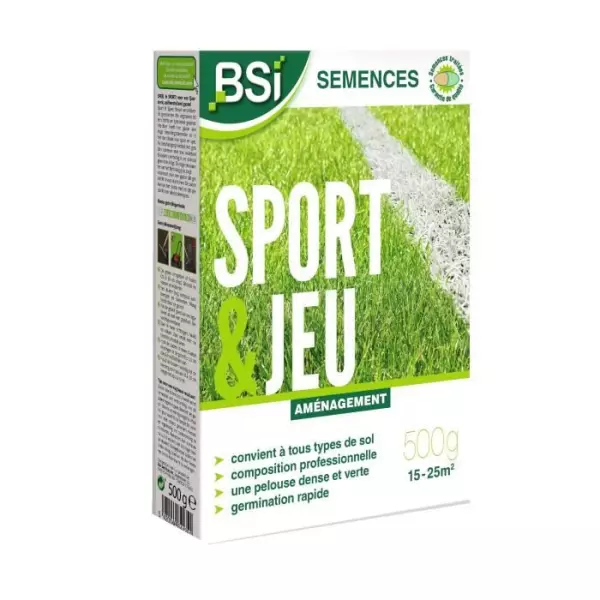 Semences de gazon - BSI - Sport & jeu - Avec enrobage protecteur - Haute qualité - jusqu'a 25 m² - 500g