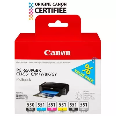 CANON Pack de 5 cartouches d'encre PGI-550 / CLI-551 Noir/Cyan/Magenta/Jaune/Gris