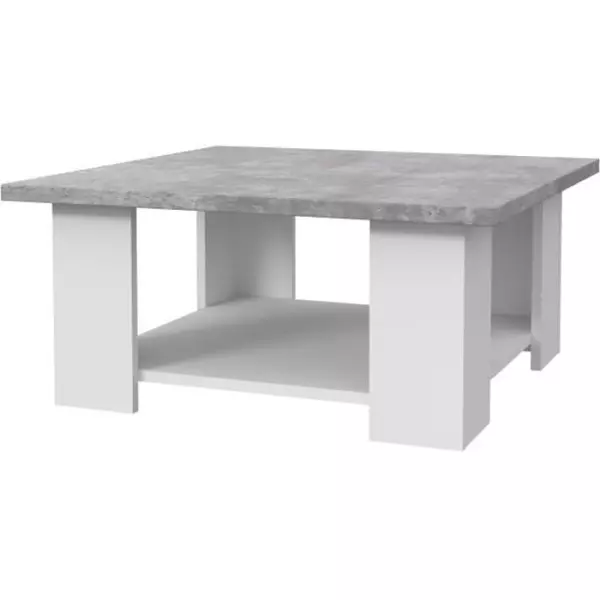 Table basse PILVI - Blanc et béton clair - Contemporain - L 67 x P 67 x H 31 cm