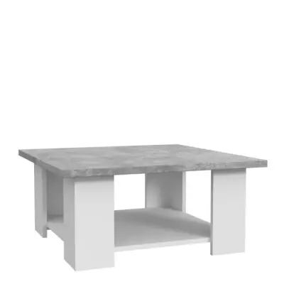 Table basse PILVI - Blanc et béton clair - Contemporain - L 67 x P 67 x H 31 cm