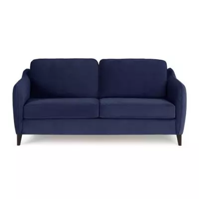 HEXAGONE Canapé convertible couchage express - 3 places - Velours bleu nuit - L 182 x P 85 x H 97 cm - CLYDE