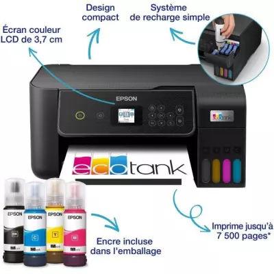 Imprimante multifonction A4 - EPSON - Ecotank ET-2870 - Wi-Fi - Réservoirs d'encre - 3 ans d'encre inclus