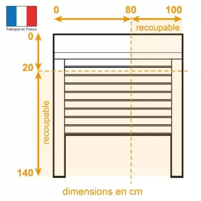 Volet roulant H140 x L100 cm en aluminium recoupable en largeur et hauteur - Manoeuvre électrique radio - Coloris Blanc -