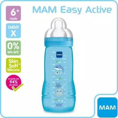 Biberon 2eme âge - MAM - Easy Active - Bleu - 330ml - Tétine ultra-douce