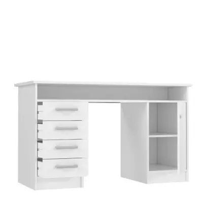 Bureau droit a clés avec 1 porte et 4 tiroirs - Décor papier blanc - 126 x P 55 x H 76 cm - ALICANTE