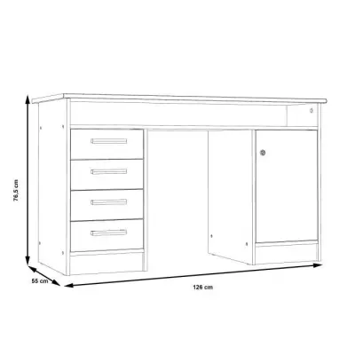 Bureau droit a clés avec 1 porte et 4 tiroirs - Décor papier blanc - 126 x P 55 x H 76 cm - ALICANTE