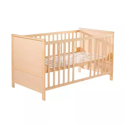 Lit Bébé Évolutif 70x140 - ROBA - Réglable en Hauteur - 3 Barreaux Amovibles - Coins de Transformation Inclus - Bois Naturel