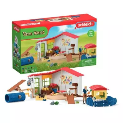 Hôtel des Animaux de la Ferme - Grand coffret de 54 Pieces de Jouets Schleich avec Chien, Chat, Lapin, Accessoires et Plus - Ca