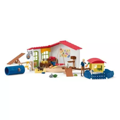 Hôtel des Animaux de la Ferme - Grand coffret de 54 Pieces de Jouets Schleich avec Chien, Chat, Lapin, Accessoires et Plus - Ca