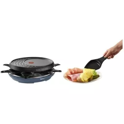 TEFAL Appareil a raclette 3en1, Colormania Raclette, Grill et Crepes, 8 coupelles, Revetement antiadhésif, Bleu acier RE310401