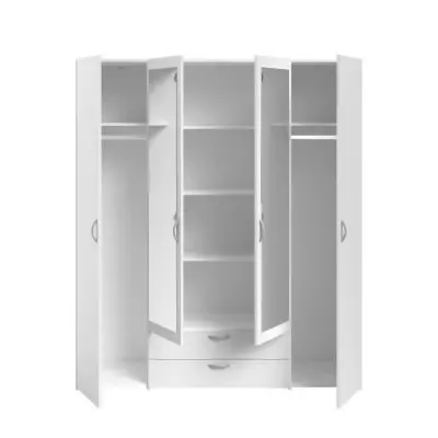 Armoire VARIA - Décor blanc - 4 portes battantes + 2 miroirs + 2 tiroirs - L 160 x H 185 x P 51 cm - PARISOT