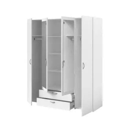 Armoire VARIA - Décor blanc - 4 portes battantes + 2 miroirs + 2 tiroirs - L 160 x H 185 x P 51 cm - PARISOT