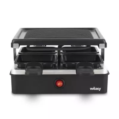 WEASY LUGA40 - Appareil a raclette et grill 4 personnes - 600W - Revetement anti-adhésif - 19,7x19,7cm - Plaque amovible