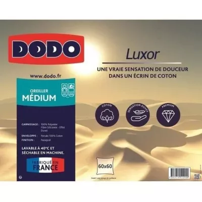 DODO Oreiller LUXOR 60x60 cm - 100% Coton - Effet Duvet