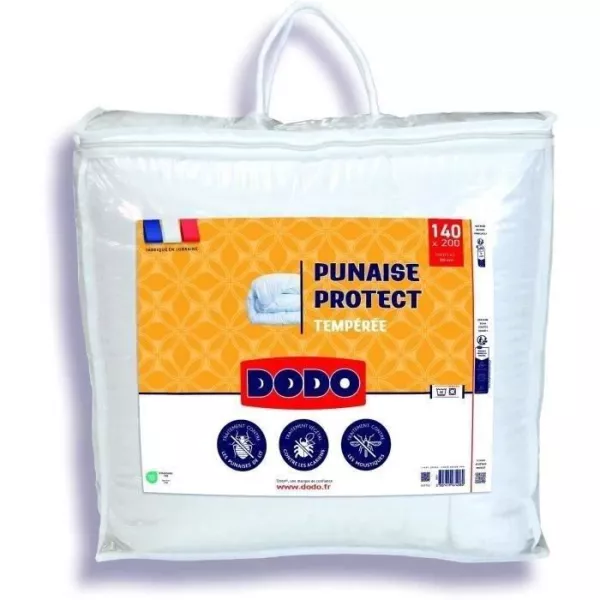 DODO Couette tempérée 300gr/m² 140x200 cm - Protection anti punaise, anti acarien - Blanc - Fabriqué en France