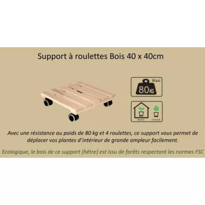 Support a roulettes carré en Bois - EDA PLASTIQUE - 40 x 40 cm - 4 ro