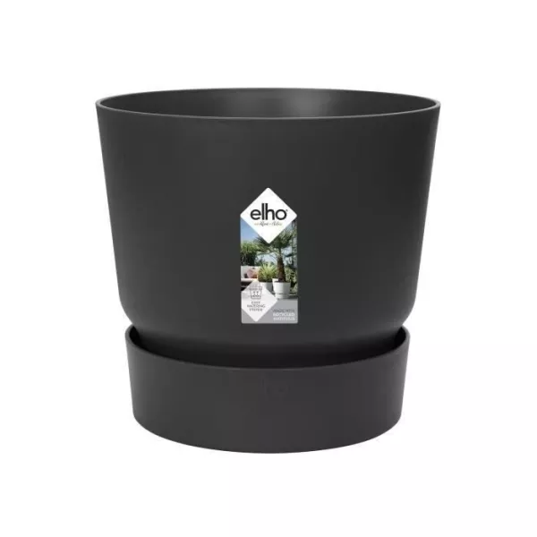 ELHO Pot de fleurs rond Greenville 30 - Extérieur - Ø 29,5 x H 27,8 cm - Vivre noir