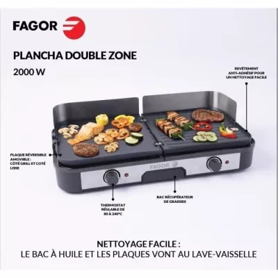 FAGOR - FG823 - Extra Large Stainless Steel Plancha - 2200 W