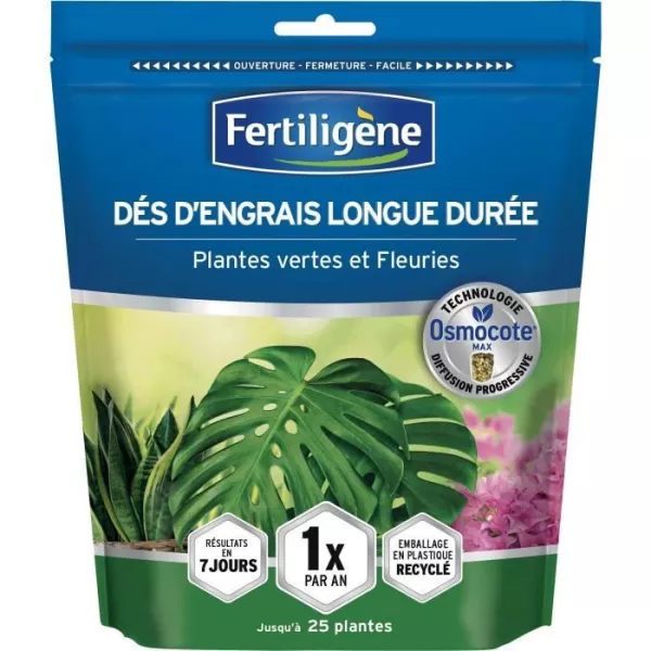 FERTILIGeNE - Dés d'engrais longue durée Osmocote max Plantes vertes et fleuries 25 dés