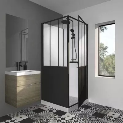 GELCO Cabine de douche 90x90x220 Style Industriel Noir