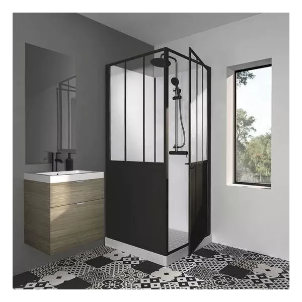 GELCO Cabine de douche 90x90x220 Style Industriel Noir