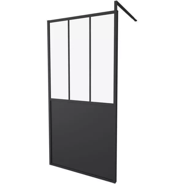 Paroi Fixe 100x200 Style Industriel Noir - Verre Transparent - Avec Cadre - Réversible - Réglable