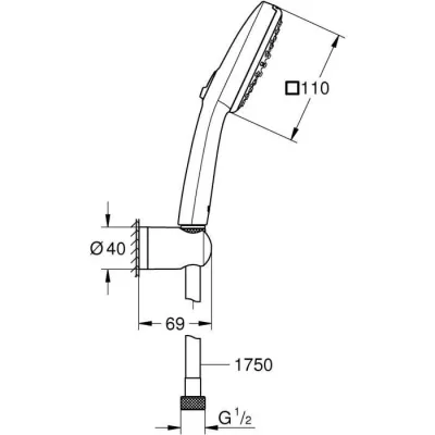 Ensemble de douche avec pommeau 2 jets, support et flexible - GROHE Vi