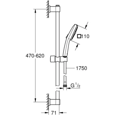 Ensemble de douche avec pommeau 2 jets, barre et flexible - GROHE Vita