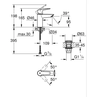 Mitigeur lavabo monocommande GROHE Start noir mat taille S économie d