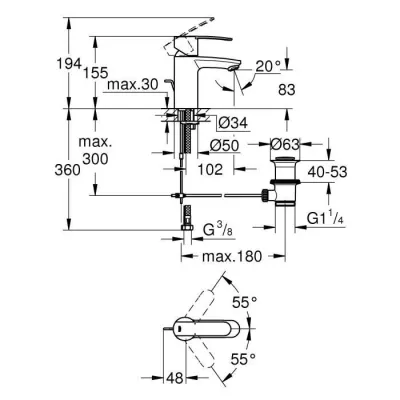 Mitigeur monocommande Lavabo GROHE - Taille S - Robinet mitigeur méca