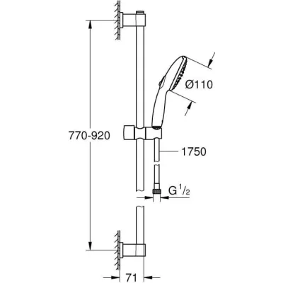 Ensemble de douche avec pommeau 2 jets, barre 90cm et flexible - GROHE