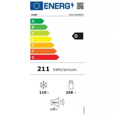 Réfrigérateur Combiné - HAIER - 2D 60 Series 1 HDW1620DNPW - Classe