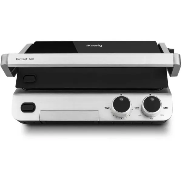 Hkoenig Gr70 Grill, Barbecue, Plancha and Panini - 30x25cm - Adjustable thermostat - 2000W - 180 ° opening - Anti -adhesive Rev