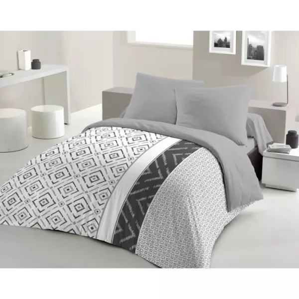 Parure de couette microfibre ETHNO - 1 housse de couette 220 x 240 cm + 2 taies d'oreiller 63 x 63 cm - Gris