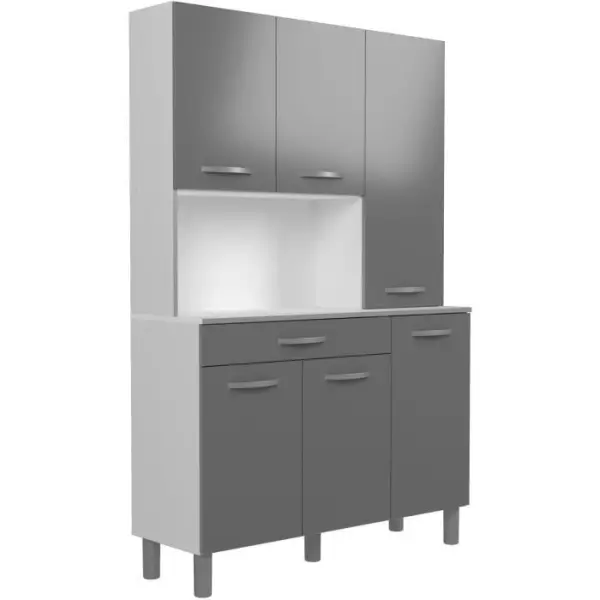 OSLO Buffet de 120 cm - 1 Tiroir et 6 Portes - L 120 x P 40 x H 185 cm - Coloris Gris brillant - EKIPA