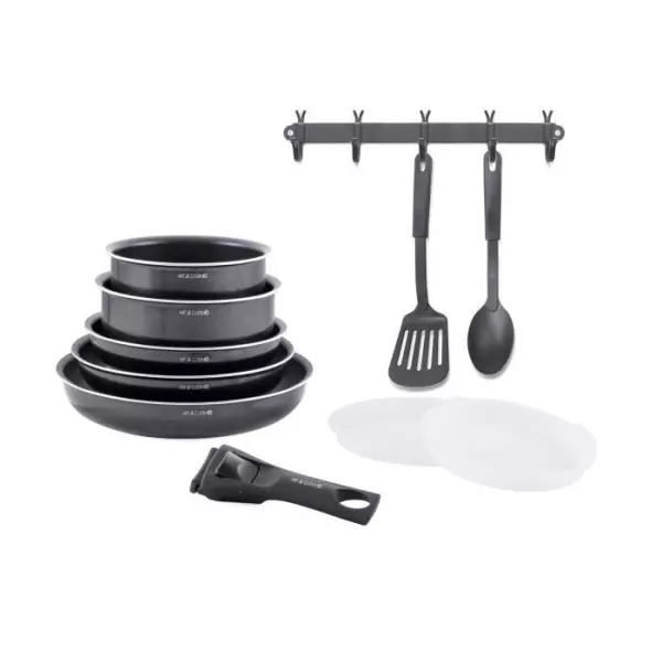 Batterie de cuisine - Tous feux dont induction - ART & CUISINE - AC1083 - Aluminium - 10 pieces - Noir