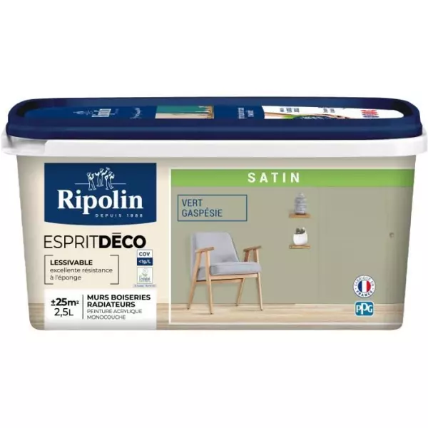 Peinture esprit deco multi-supports - RIPOLIN - 445877 - Vert gaspesie - Satin - 2,5 L