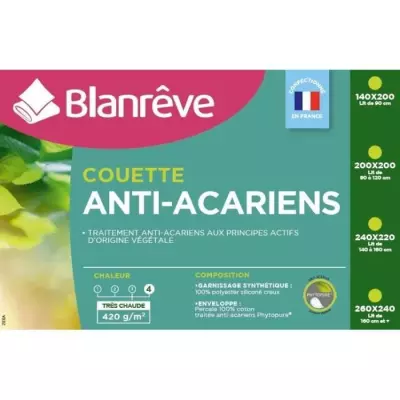 BLANREVE Couette tres chaude Percale - Anti-acariens - 420g/m² - 240x