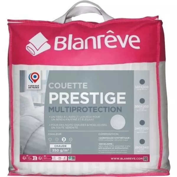 Couette chaude 220x240 cm BLANREVE PRESTIGE Multiprotection - 100% Polyester - 2 Personnes - Satin rayé