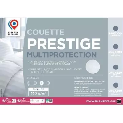 Couette chaude 240x260 cm BLANREVE PRESTIGE Multiprotection - 100% Pol