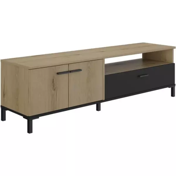 Banc TV - TRUST - Chene / Noir - 2 portes - 1 tiroir - 140 x 40 x 47 cm - GAMI