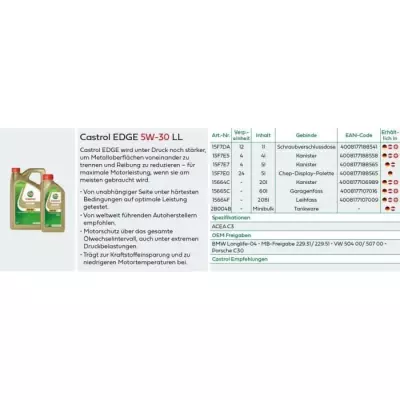 Huile moteur - CASTROL - EDGE 5W-30 LL - 5L