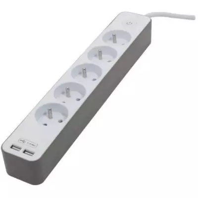 CHACON Bloc multiprise 5 prises 16 A avec 2 ports USB et câble 1,5 m