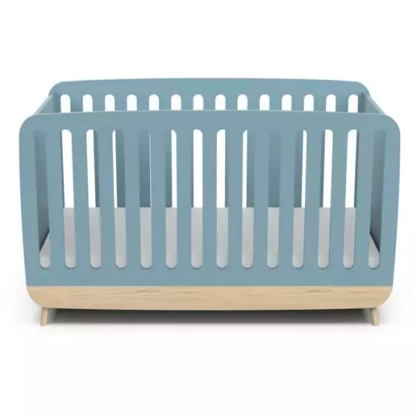 Ens. lit bébé 70 x 140 Kit évolutif, commode 2 tiroirs, 3 niches et 1 plan a langer - FIRMIANA - Scandinave - Bleu / bois -