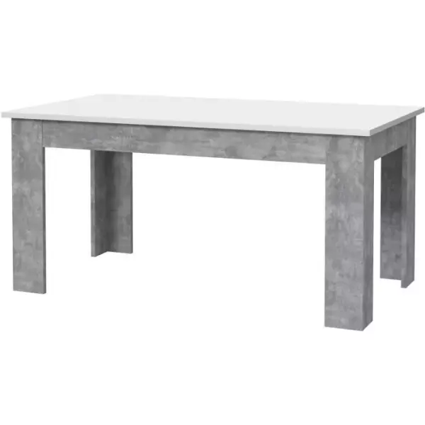 Table a manger PILVI - 6 a 8 personnes - Blanc et béton clair - Contemporain - L 160 x P 90 x H 75 cm